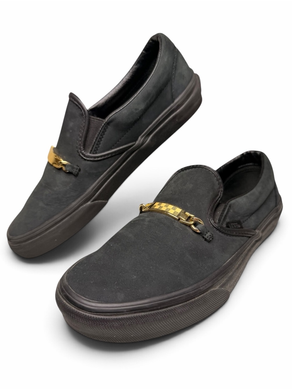 Vans Classic Slip On Black Gold Checkerboard Hardware Womens 7.5